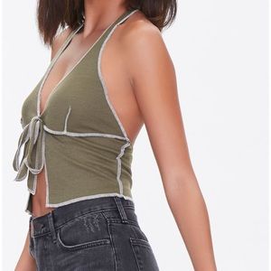 Topstitched Bow Halter Top